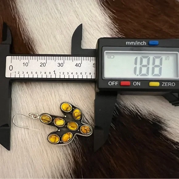 ❤️ Honey Dahlia Kingman Turquoise Navajo Style Cactus Dangle Earrings 1.88”L - Picture 11 of 13